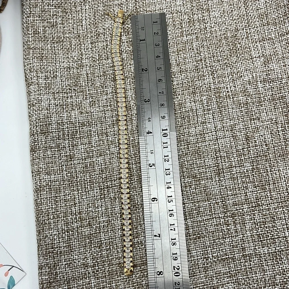 Authentic Sterling Silver Gold Etched Tennis Bracelet - 925 CISS - 8" - Picture 10 of 11
